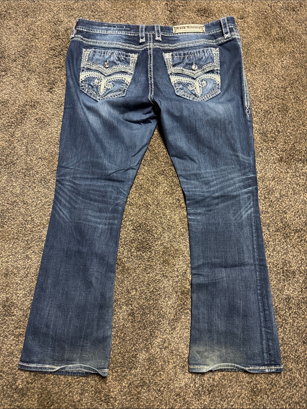 Rock Revival Dark Blue Embroidered Pocket Easy Boot Jeans Sukara 36 Size 18